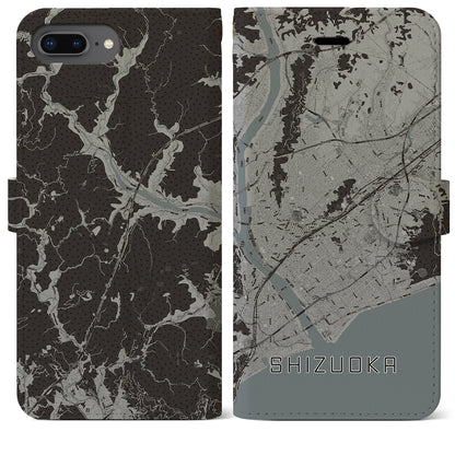 【静岡（静岡県）】地図柄iPhoneケース（手帳タイプ）モノトーン・iPhone 8Plus /7Plus / 6sPlus / 6Plus 用
