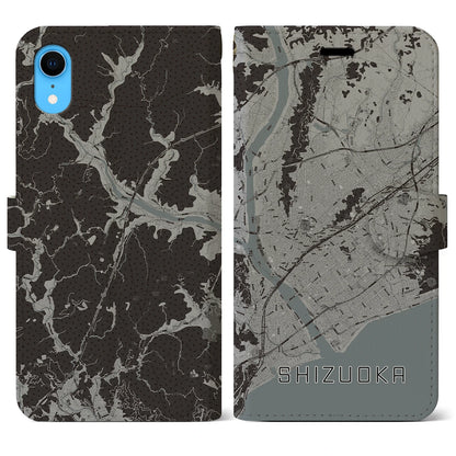 【静岡（静岡県）】地図柄iPhoneケース（手帳タイプ）モノトーン・iPhone XR 用