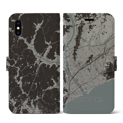 【静岡（静岡県）】地図柄iPhoneケース（手帳タイプ）モノトーン・iPhone XS / X 用