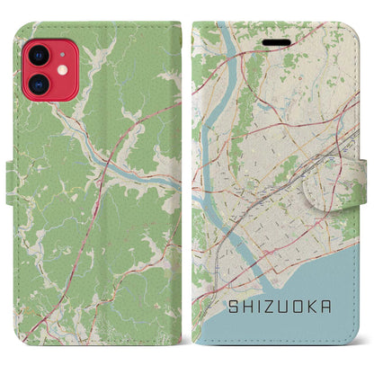 【静岡（静岡県）】地図柄iPhoneケース（手帳タイプ）ナチュラル・iPhone 11 用