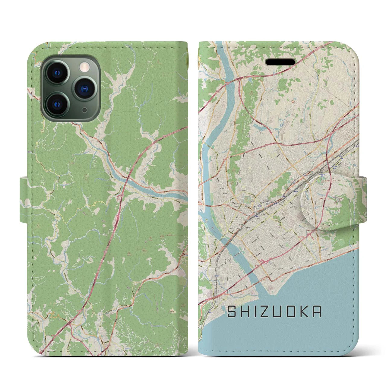 【静岡】地図柄iPhoneケース（手帳両面タイプ・ナチュラル）iPhone 11 Pro 用