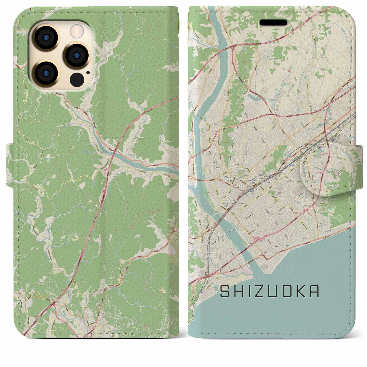 【静岡】地図柄iPhoneケース（手帳両面タイプ・ナチュラル）iPhone 12 Pro Max 用