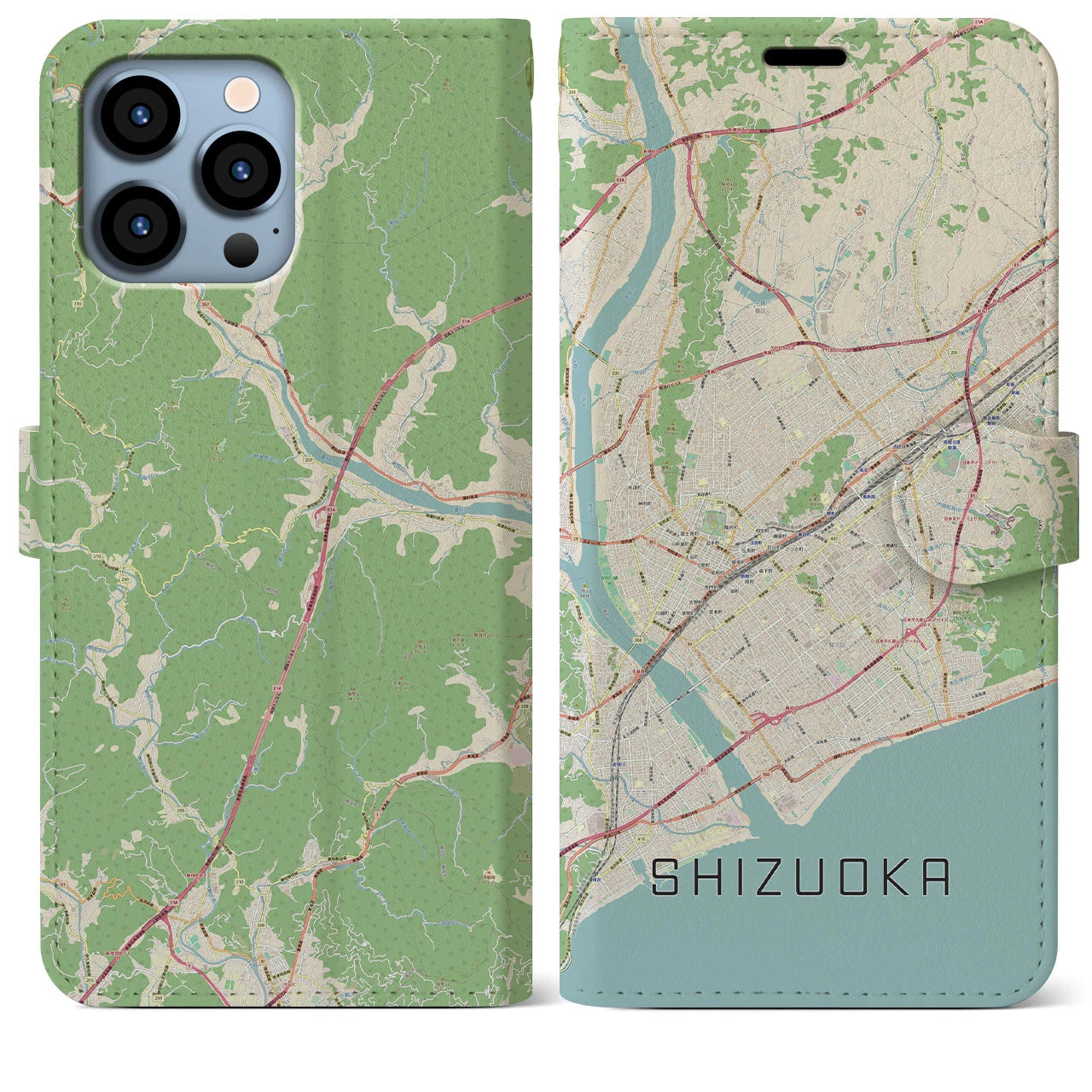 【静岡】地図柄iPhoneケース（手帳両面タイプ・ナチュラル）iPhone 13 Pro Max 用