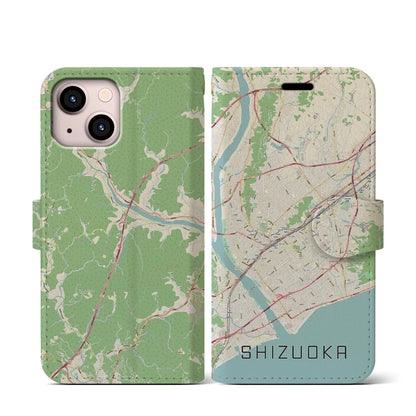 【静岡（静岡県）】地図柄iPhoneケース（手帳タイプ）ナチュラル・iPhone 13 mini 用