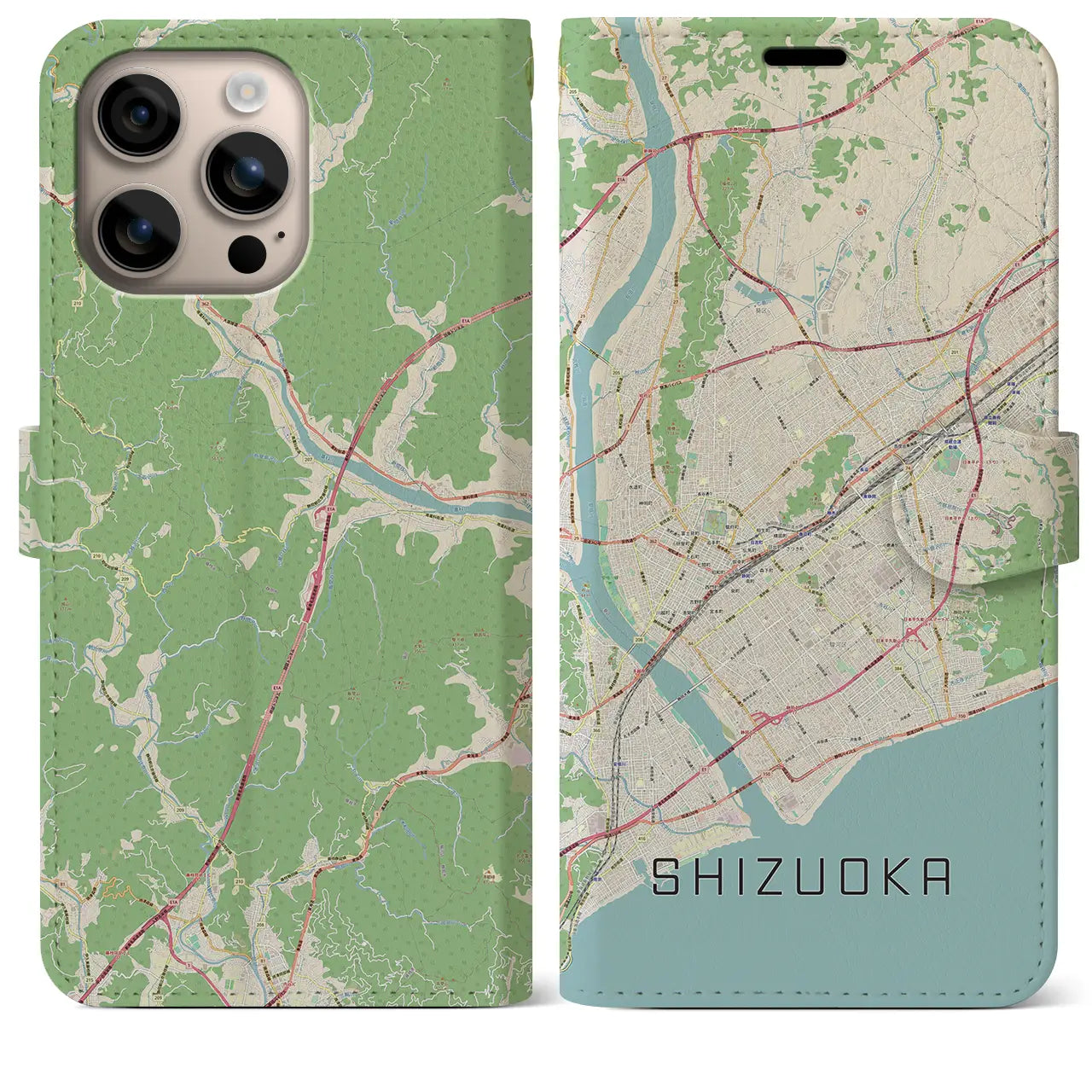 【静岡（静岡県）】地図柄iPhoneケース（手帳タイプ）ナチュラル・iPhone 16 Plus 用