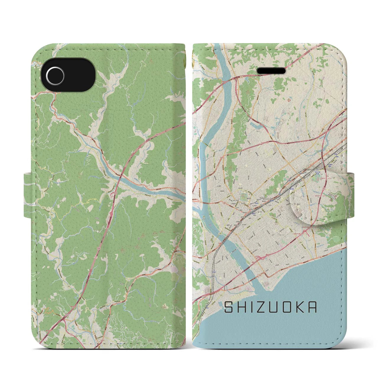 【静岡】地図柄iPhoneケース（手帳両面タイプ・ナチュラル）iPhone SE（第3 / 第2世代） / 8 / 7 / 6s / 6 用