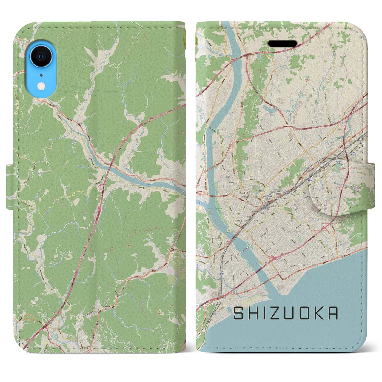 【静岡】地図柄iPhoneケース（手帳両面タイプ・ナチュラル）iPhone XR 用