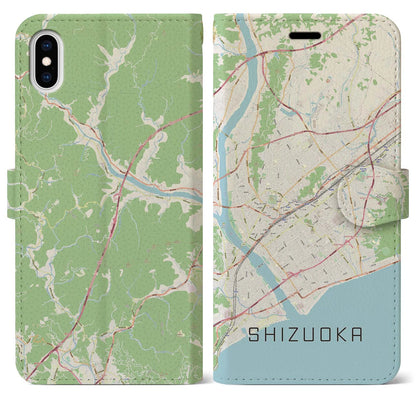 【静岡（静岡県）】地図柄iPhoneケース（手帳タイプ）ナチュラル・iPhone XS Max 用