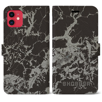 【庄原（広島県）】地図柄iPhoneケース（手帳タイプ）モノトーン・iPhone 11 用