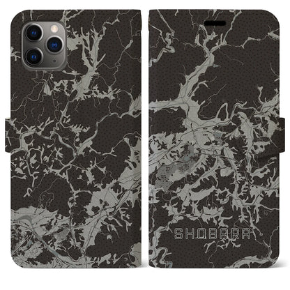 【庄原（広島県）】地図柄iPhoneケース（手帳タイプ）モノトーン・iPhone 11 Pro Max 用