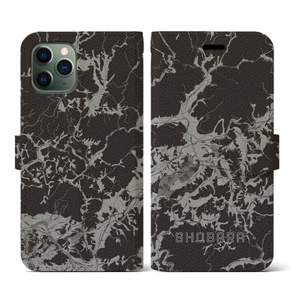 【庄原（広島県）】地図柄iPhoneケース（手帳タイプ）モノトーン・iPhone 11 Pro 用