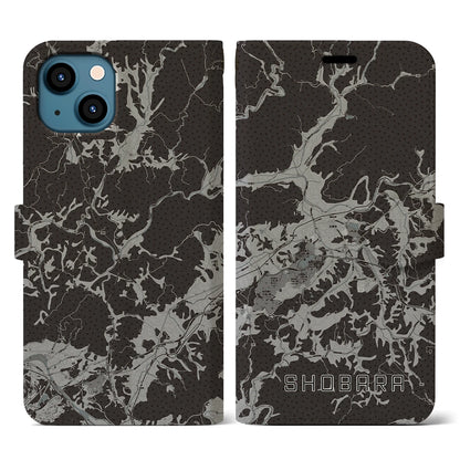 【庄原（広島県）】地図柄iPhoneケース（手帳タイプ）モノトーン・iPhone 13 用