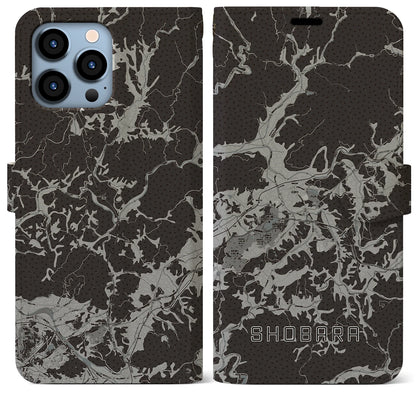 【庄原（広島県）】地図柄iPhoneケース（手帳タイプ）モノトーン・iPhone 13 Pro Max 用