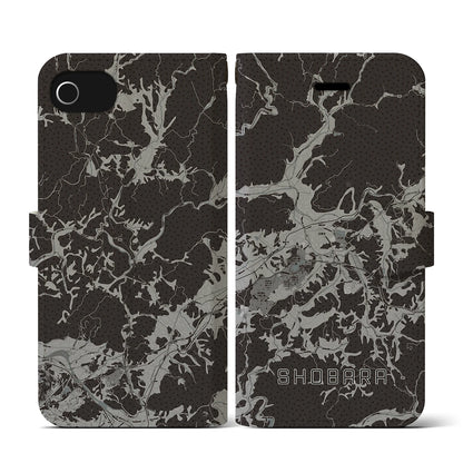 【庄原（広島県）】地図柄iPhoneケース（手帳タイプ）モノトーン・iPhone SE（第3 / 第2世代） / 8 / 7 / 6s / 6 用