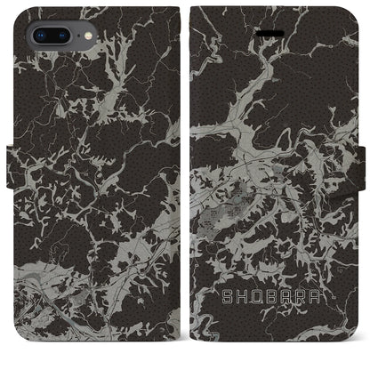 【庄原（広島県）】地図柄iPhoneケース（手帳タイプ）モノトーン・iPhone 8Plus /7Plus / 6sPlus / 6Plus 用