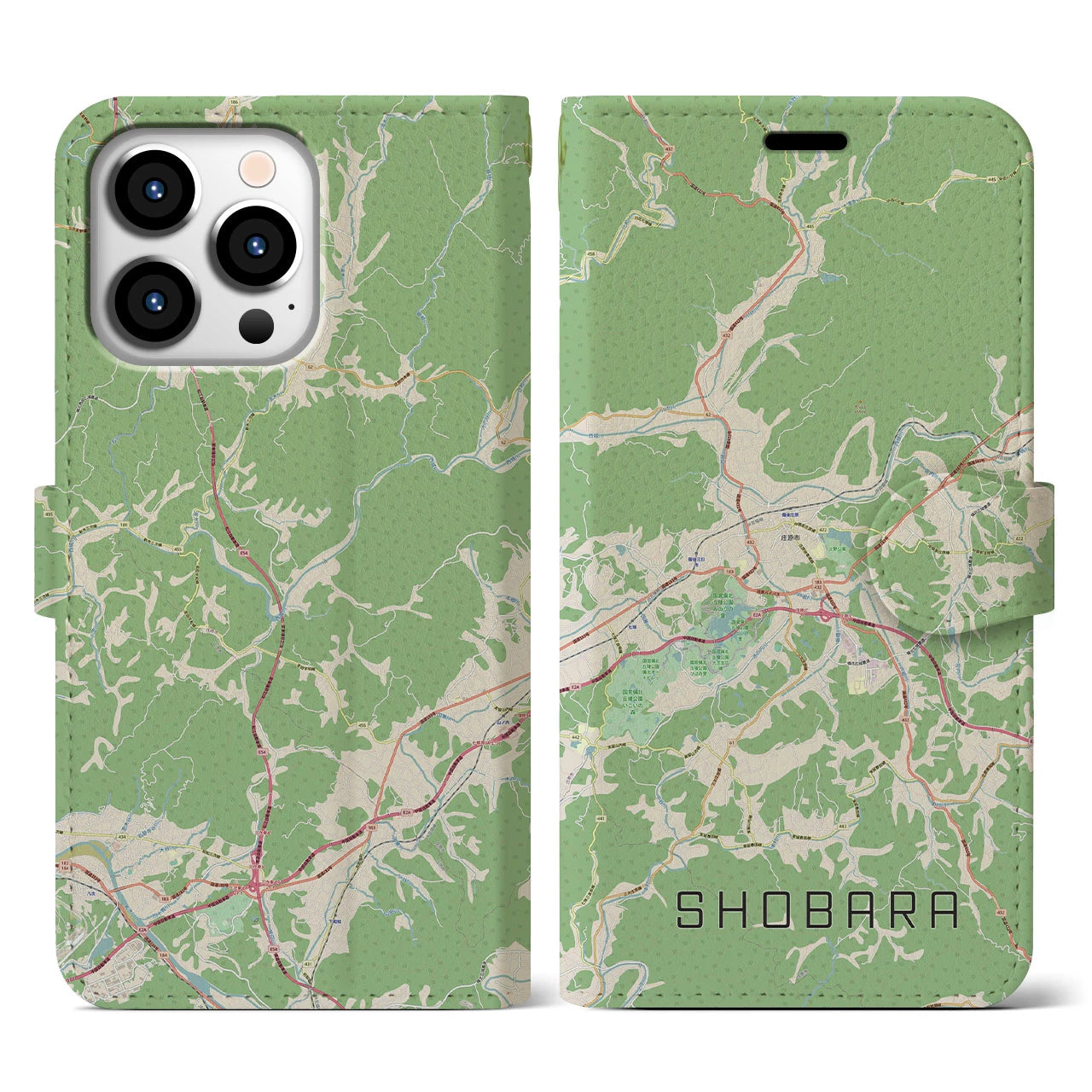 【庄原（広島県）】地図柄iPhoneケース（手帳タイプ）