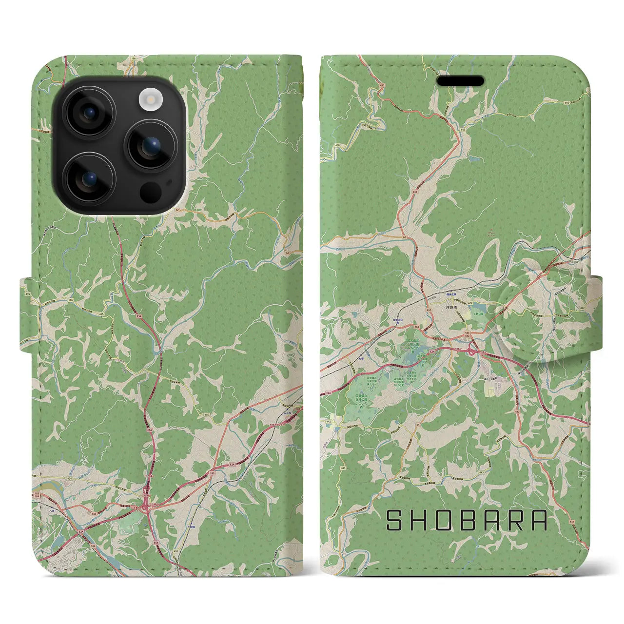 【庄原（広島県）】地図柄iPhoneケース（手帳タイプ）ナチュラル・iPhone 16 用