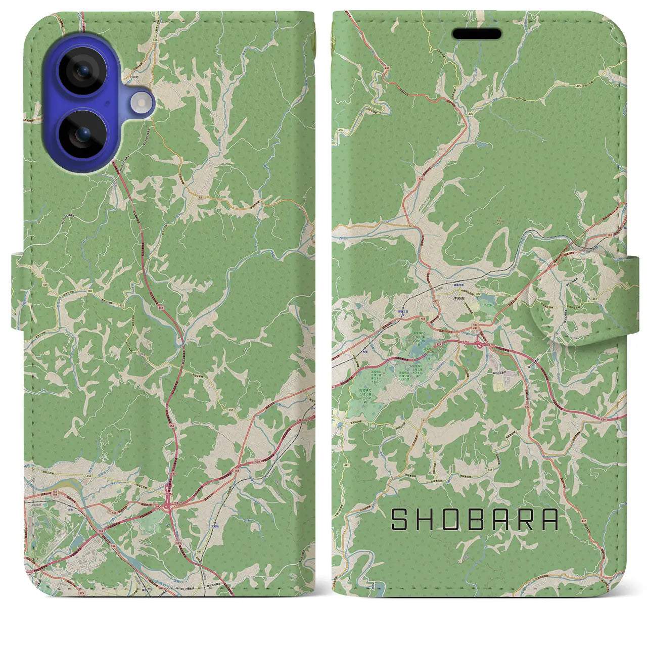 【庄原（広島県）】地図柄iPhoneケース（手帳タイプ）ナチュラル・iPhone 16 Pro Max 用