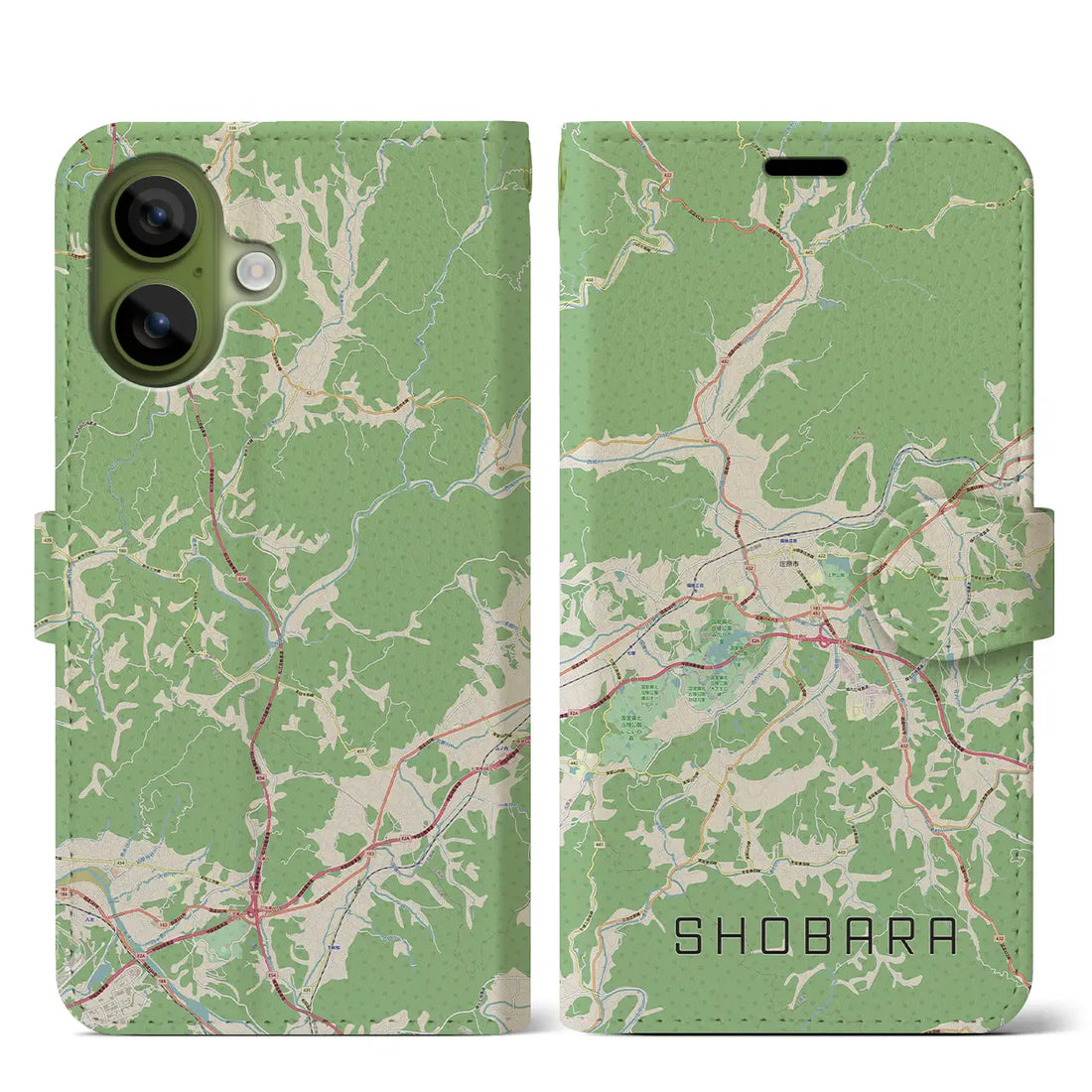 【庄原（広島県）】地図柄iPhoneケース（手帳タイプ）ナチュラル・iPhone 17 Pro Max 用
