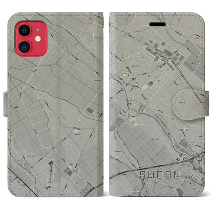 【菖蒲（埼玉県）】地図柄iPhoneケース（手帳タイプ）モノトーン・iPhone 11 用