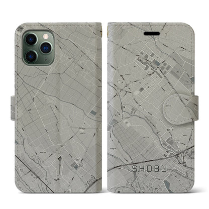 【菖蒲（埼玉県）】地図柄iPhoneケース（手帳タイプ）モノトーン・iPhone 11 Pro 用