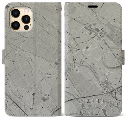 【菖蒲（埼玉県）】地図柄iPhoneケース（手帳タイプ）モノトーン・iPhone 12 Pro Max 用