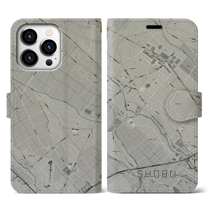 【菖蒲（埼玉県）】地図柄iPhoneケース（手帳タイプ）モノトーン・iPhone 13 Pro 用