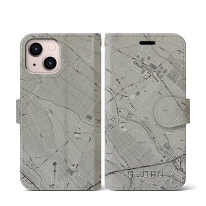 【菖蒲（埼玉県）】地図柄iPhoneケース（手帳タイプ）モノトーン・iPhone 13 mini 用