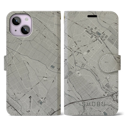 【菖蒲（埼玉県）】地図柄iPhoneケース（手帳タイプ）モノトーン・iPhone 14 用