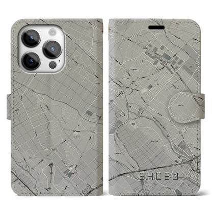 【菖蒲（埼玉県）】地図柄iPhoneケース（手帳タイプ）モノトーン・iPhone 14 Pro 用