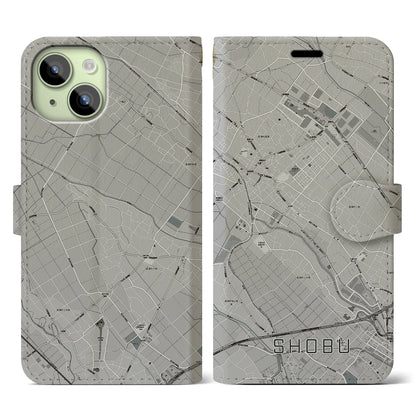 【菖蒲（埼玉県）】地図柄iPhoneケース（手帳タイプ）モノトーン・iPhone 15 用