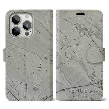 【菖蒲（埼玉県）】地図柄iPhoneケース（手帳タイプ）モノトーン・iPhone 15 Pro 用