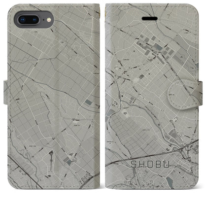 【菖蒲（埼玉県）】地図柄iPhoneケース（手帳タイプ）モノトーン・iPhone 8Plus /7Plus / 6sPlus / 6Plus 用