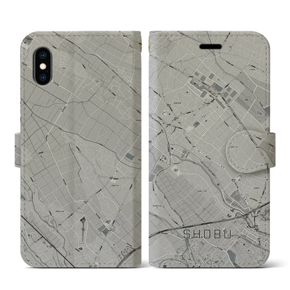 【菖蒲（埼玉県）】地図柄iPhoneケース（手帳タイプ）モノトーン・iPhone XS / X 用