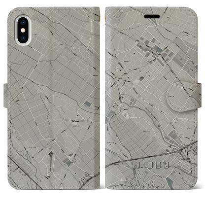 【菖蒲（埼玉県）】地図柄iPhoneケース（手帳タイプ）モノトーン・iPhone XS Max 用