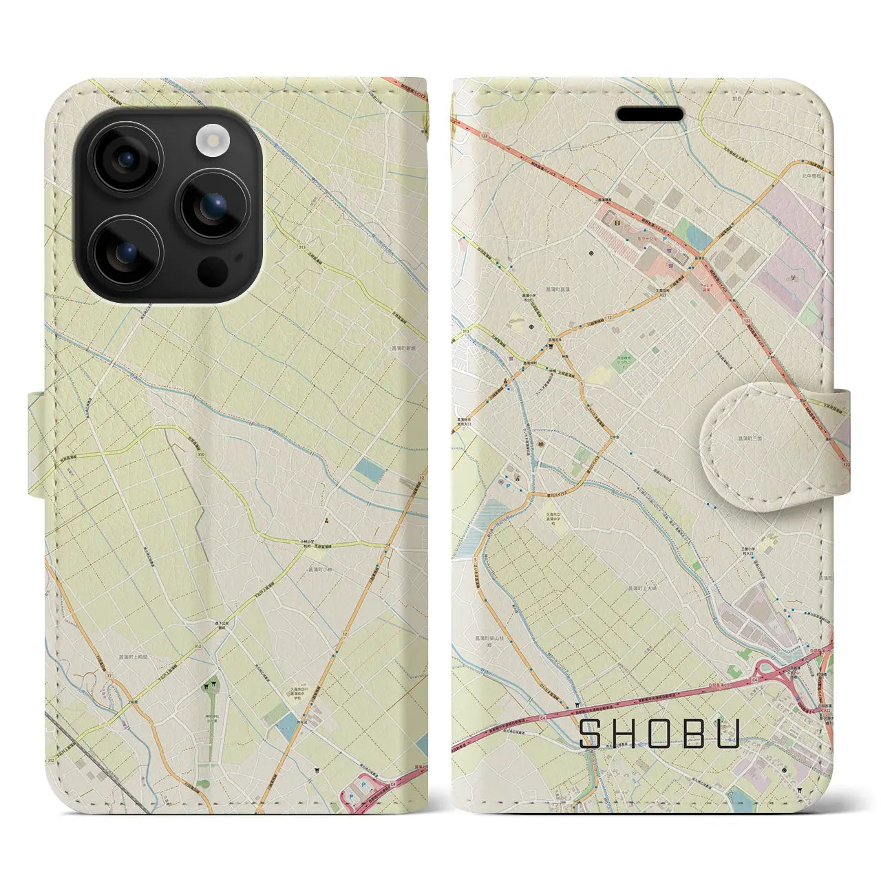 【菖蒲（埼玉県）】地図柄iPhoneケース（手帳タイプ）ナチュラル・iPhone 16 用