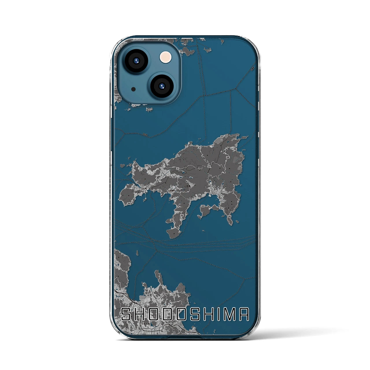 【小豆島（香川県）】地図柄iPhoneケース（クリアタイプ）モノトーン・iPhone 13 用