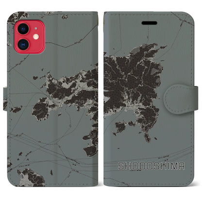 【小豆島（香川県）】地図柄iPhoneケース（手帳タイプ）モノトーン・iPhone 11 用