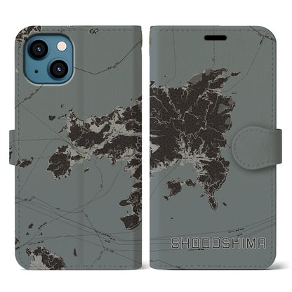 【小豆島（香川県）】地図柄iPhoneケース（手帳タイプ）モノトーン・iPhone 13 用