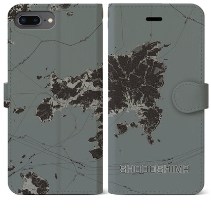 【小豆島（香川県）】地図柄iPhoneケース（手帳タイプ）モノトーン・iPhone 8Plus /7Plus / 6sPlus / 6Plus 用