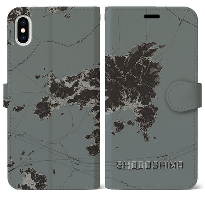 【小豆島（香川県）】地図柄iPhoneケース（手帳タイプ）モノトーン・iPhone XS Max 用