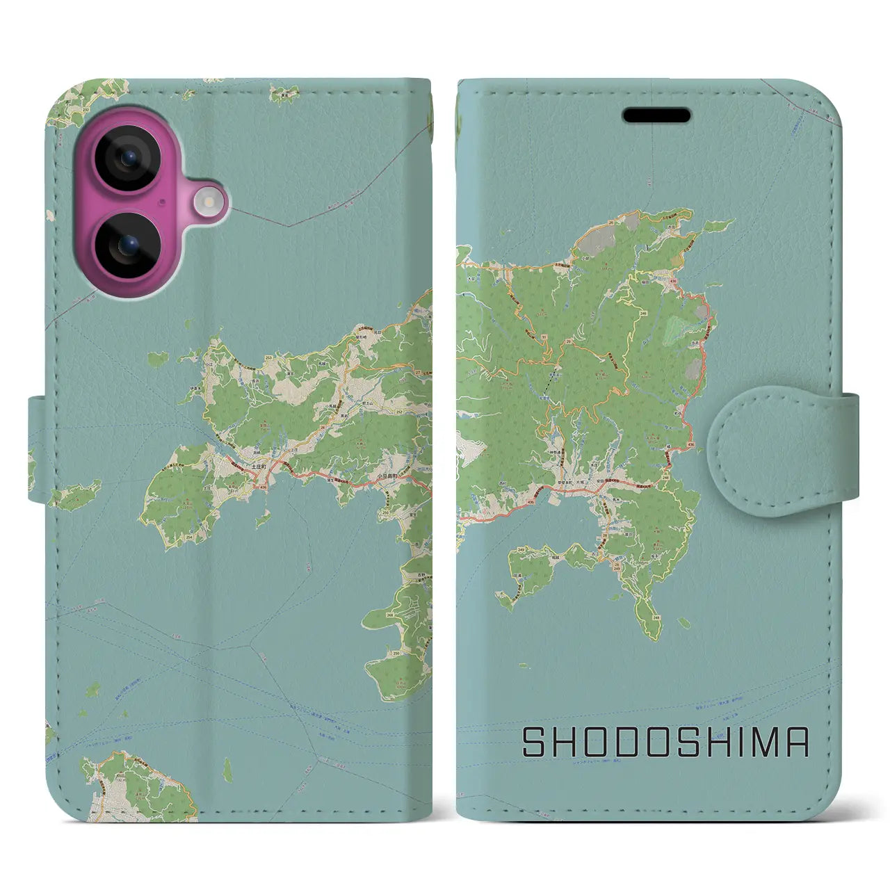 【小豆島（香川県）】地図柄iPhoneケース（手帳タイプ）ナチュラル・iPhone 16 Pro 用