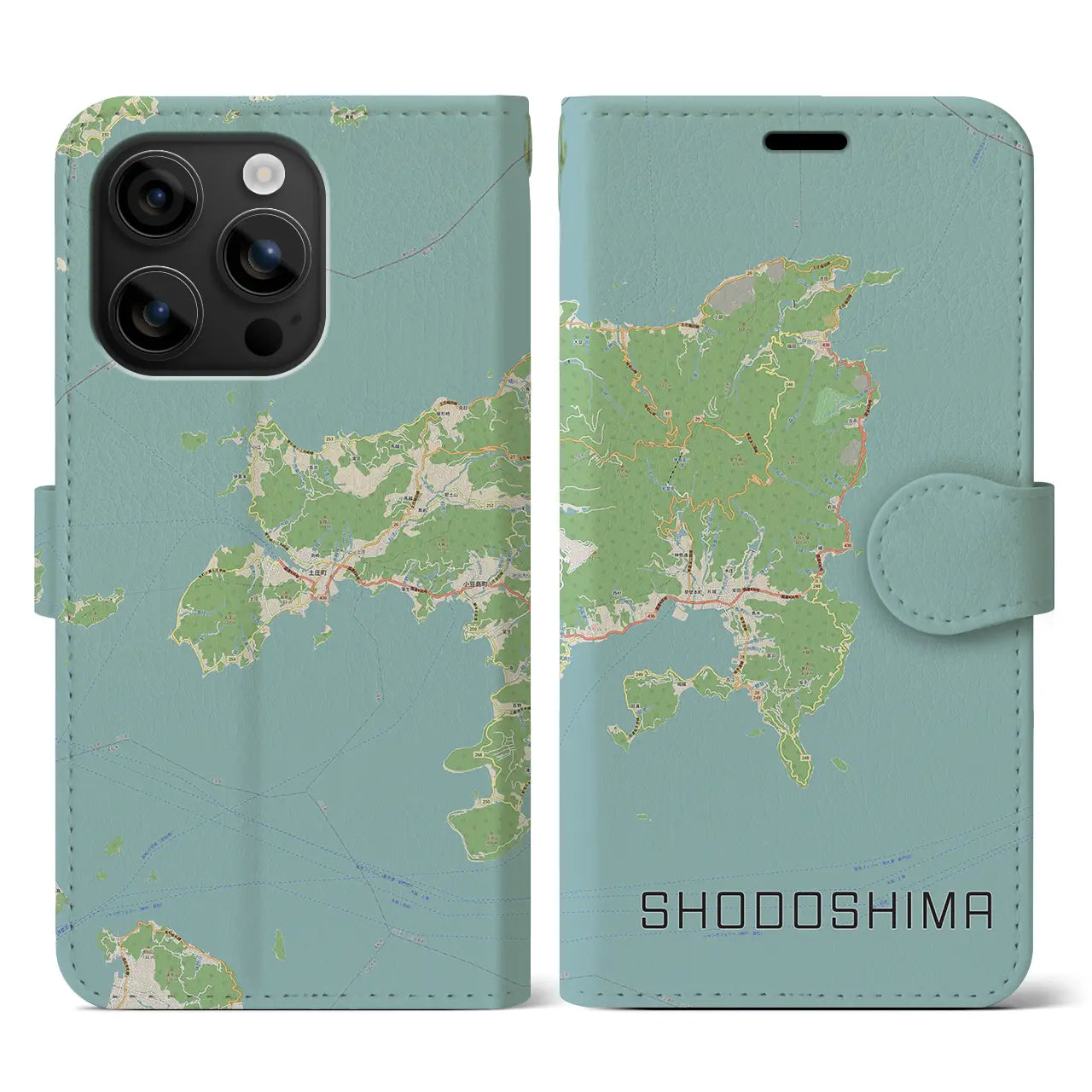 【小豆島（香川県）】地図柄iPhoneケース（手帳タイプ）ナチュラル・iPhone 16 用