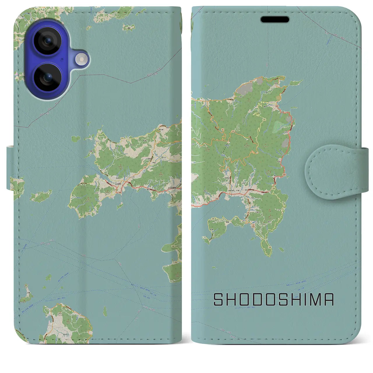 【小豆島（香川県）】地図柄iPhoneケース（手帳タイプ）ナチュラル・iPhone 16 Pro Max 用