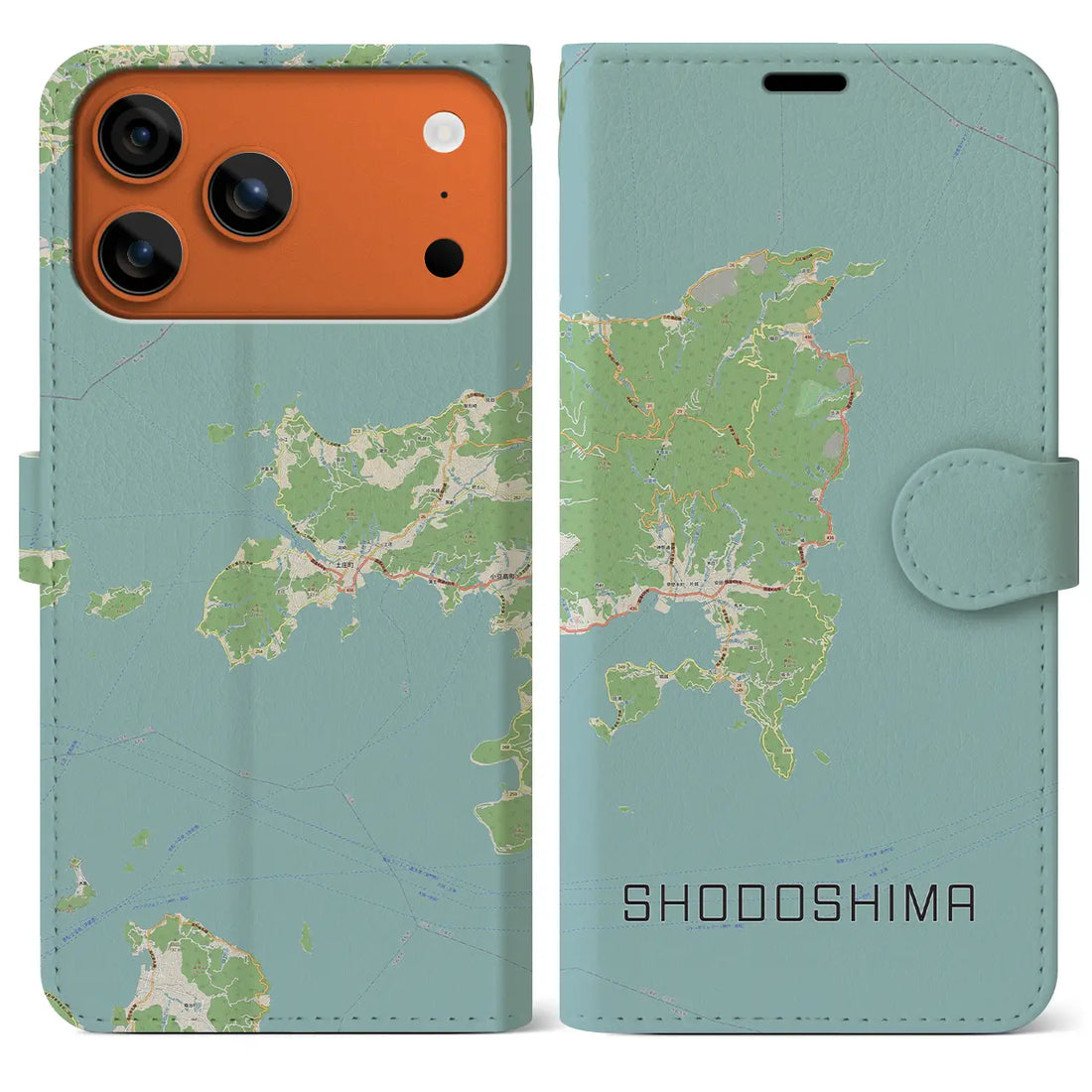 【小豆島（香川県）】地図柄iPhoneケース（手帳タイプ）モノトーン・iPhone 17 Pro Max 用