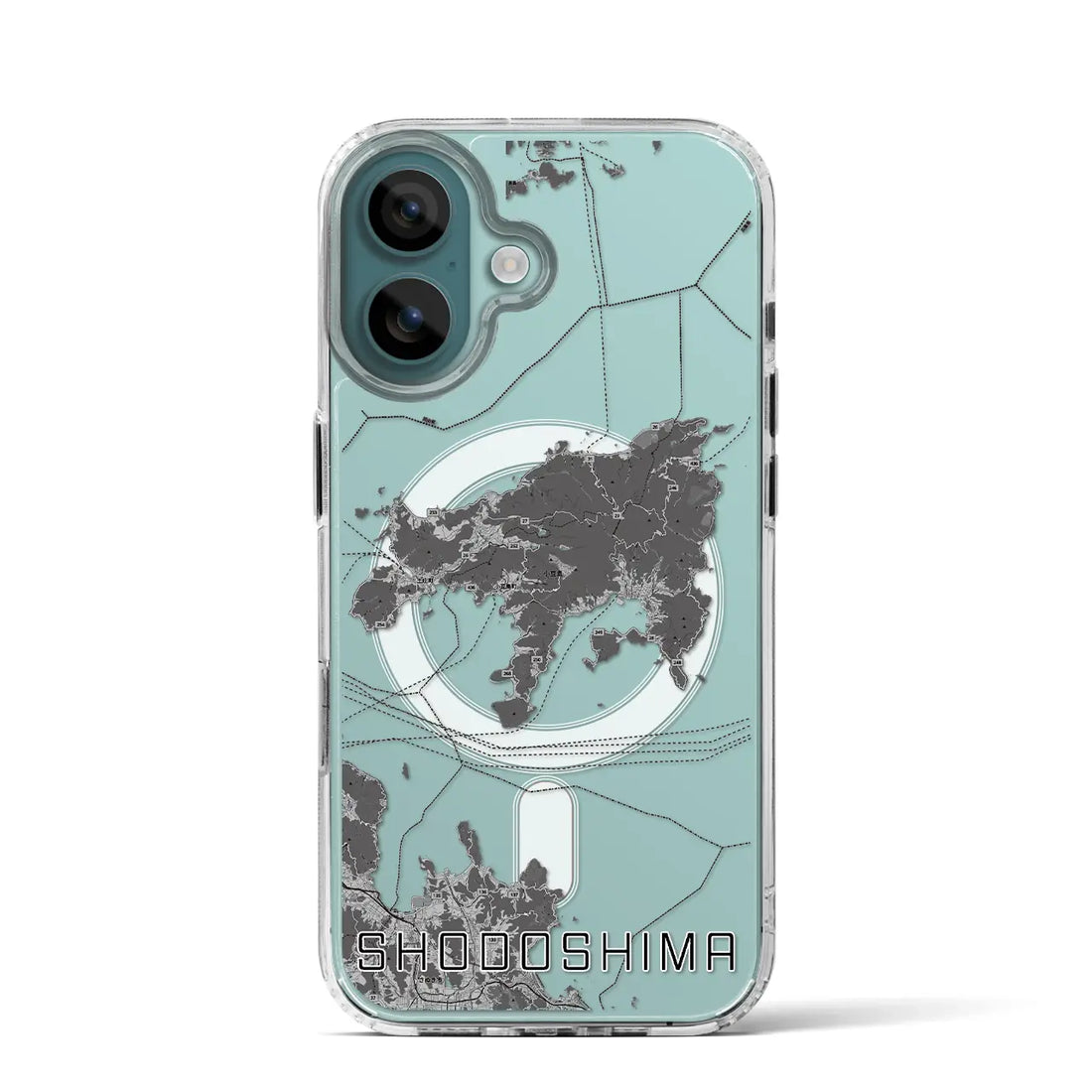 【小豆島(香川県)】地図柄iPhoneケース(MagSafeタイプ)モノトーン・iPhone 16 Pro 用
