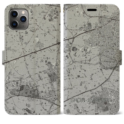 【松陰神社前（東京都）】地図柄iPhoneケース（手帳タイプ）モノトーン・iPhone 11 Pro Max 用