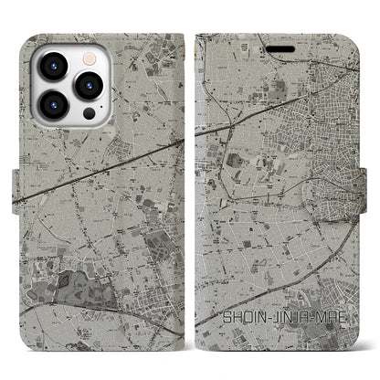 【松陰神社前（東京都）】地図柄iPhoneケース（手帳タイプ）モノトーン・iPhone 13 Pro 用