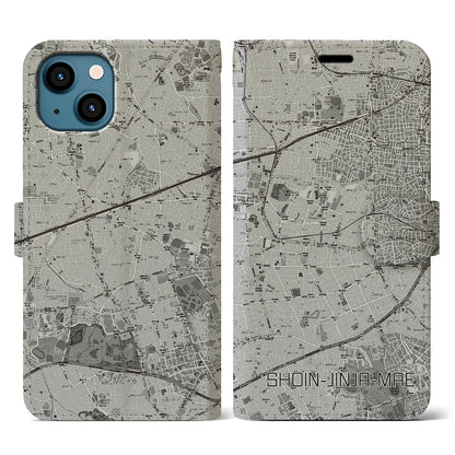 【松陰神社前（東京都）】地図柄iPhoneケース（手帳タイプ）モノトーン・iPhone 13 用
