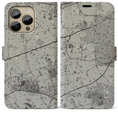 【松陰神社前（東京都）】地図柄iPhoneケース（手帳タイプ）モノトーン・iPhone 14 Pro Max 用